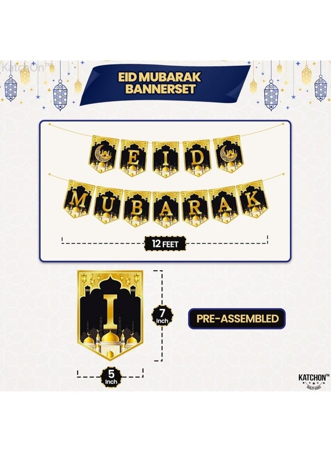 مجموعة لافتة عيد مبارك باللونين الذهبي والأسود وإكليل من 17 قطعة لتزيين العيد - Image 2
